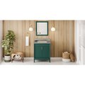 Jeffrey Alexander 30In. Forest Green Theodora Vanity, Steel Grey Cultured Marble Vanity Top, Undrmnt Rctngl Bowl VKITTHE30GNSGR